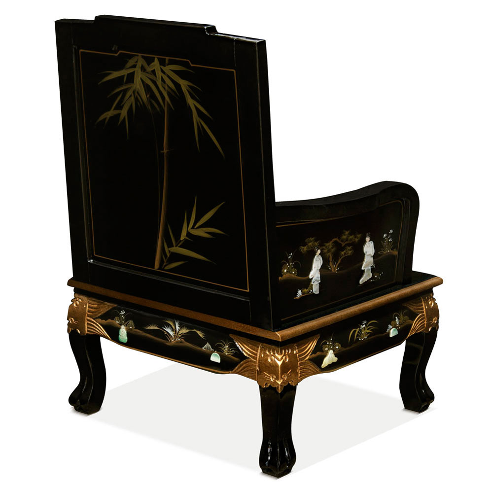 Black Lacquer Mother of Pearl Chinese Sofa Chair