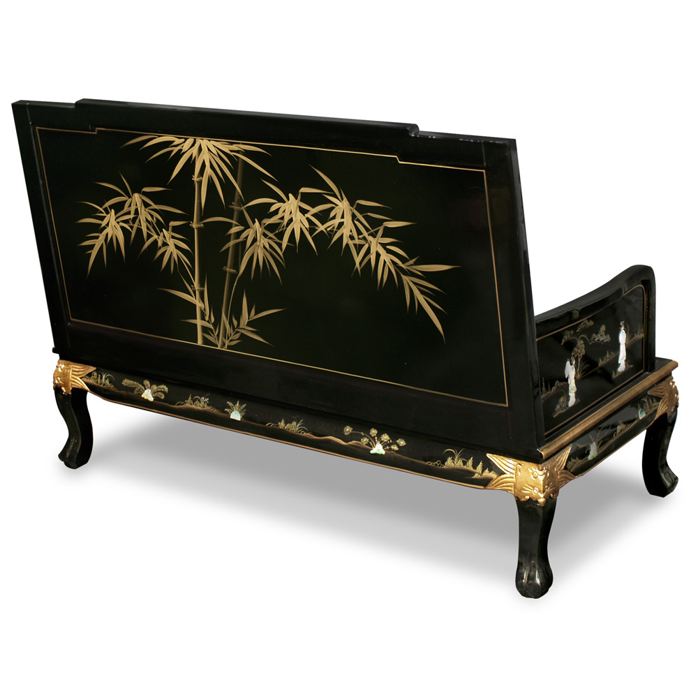 Black Lacquer Mother of Pearl Oriental Sofa Love Seat