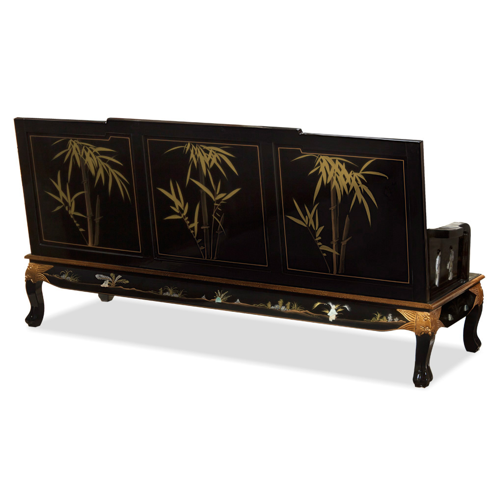 Black Lacquer Mother of Pearl Chinese Sofa Couch