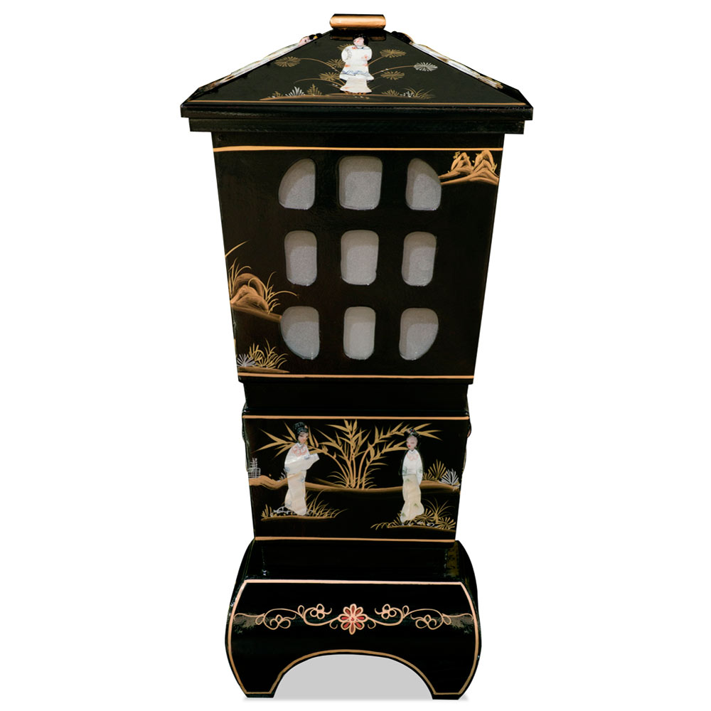 Black Lacquer Mother of Pearl Oriental Pagoda Lantern