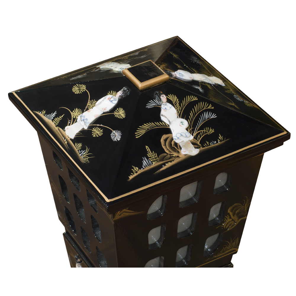 Black Lacquer Mother of Pearl Oriental Pagoda Lantern