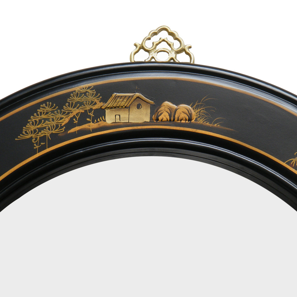 Chinoiserie Scenery Design Oval Mirror