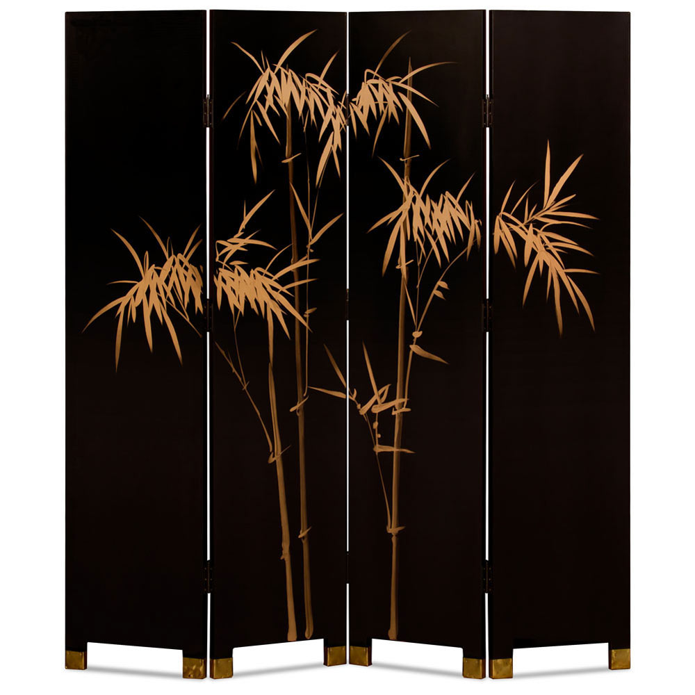 Black Floor Screen with Scenery Chinoiserie