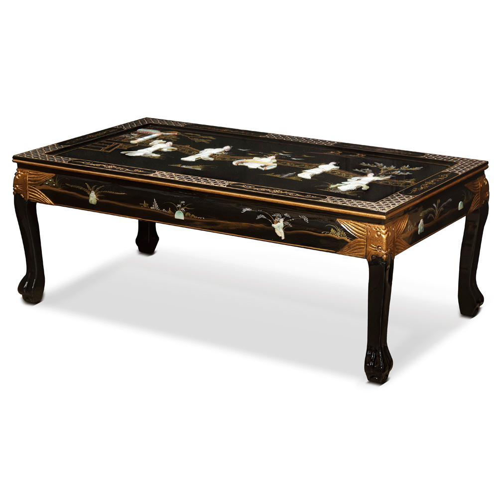 Black Lacquer Mother of Pearl Chinese Coffee Table