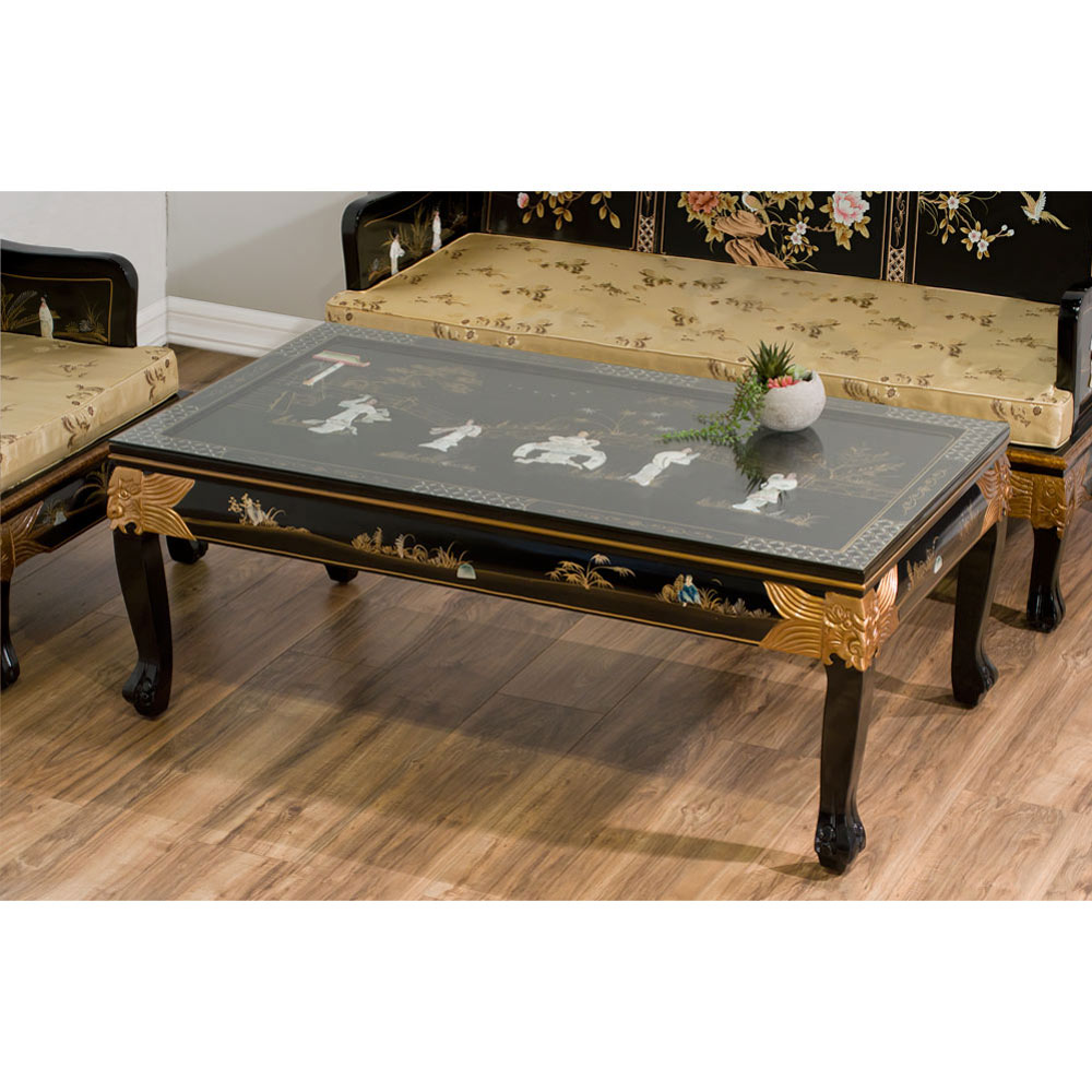 Black Lacquer Mother of Pearl Chinese Coffee Table