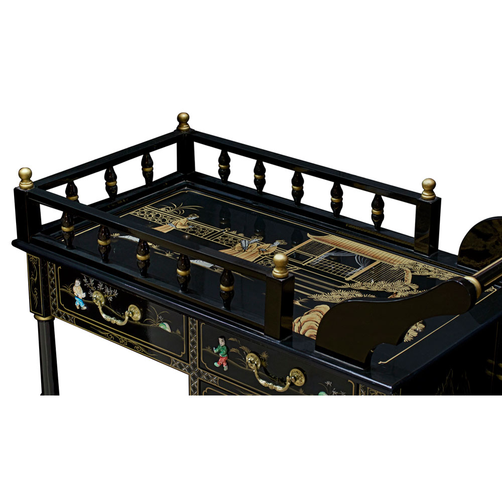 Black Lacquer Mother of Pearl Chinese Tea Cart