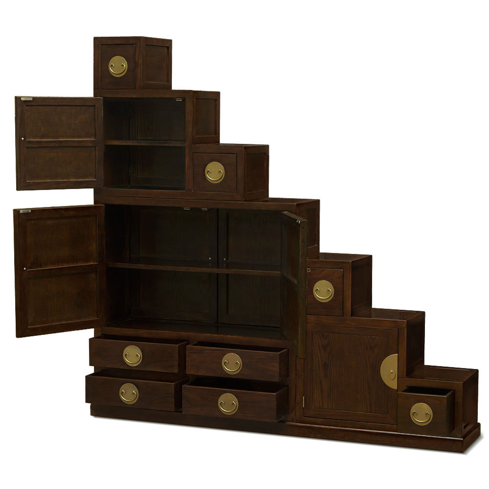 Dark Espresso Elmwood Ming Style Asian Step Tansu