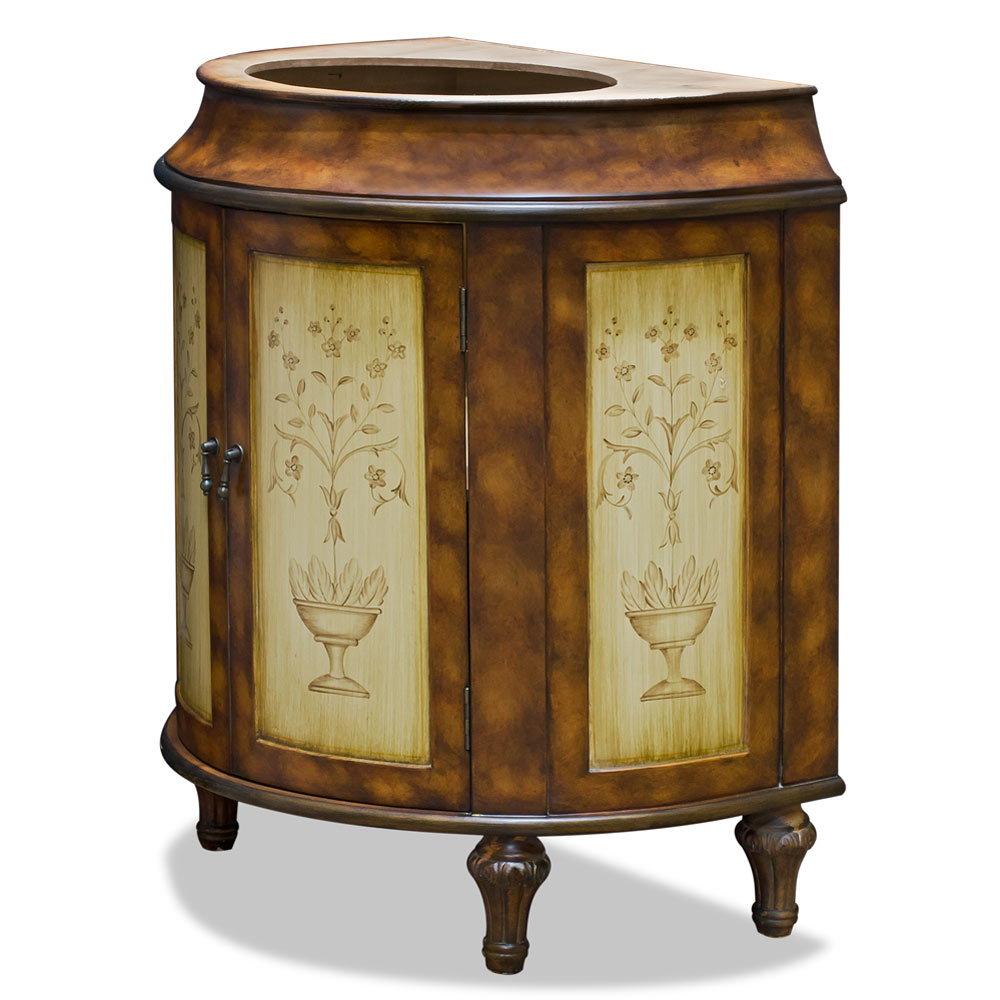 Hand Painted Semi-Round French Vanity Cabinet