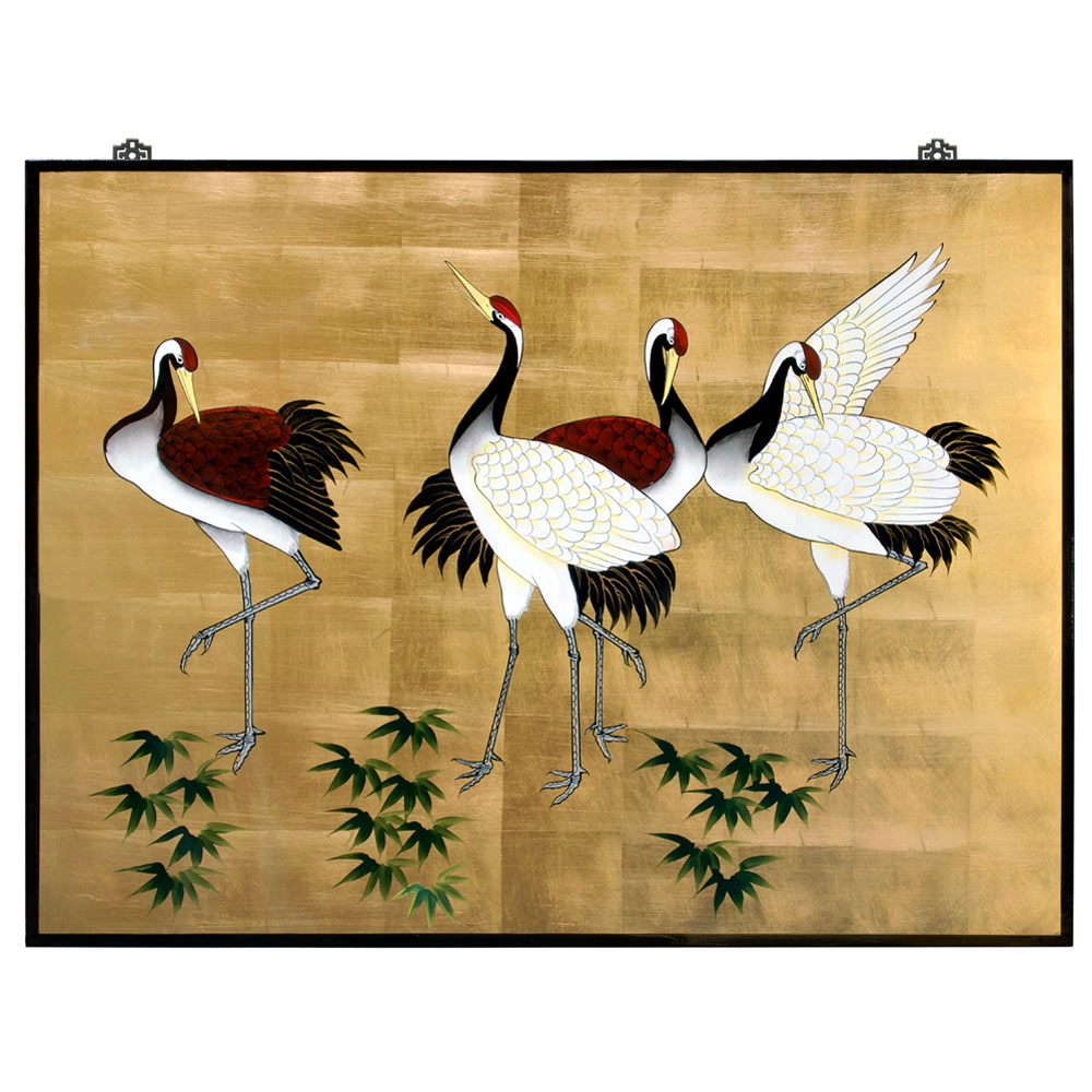 Gold Leaf Tranquility Cranes Asian Wall Art