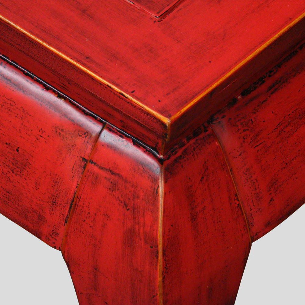 Distressed Red Elmwood Chow Leg Square Chinese Table