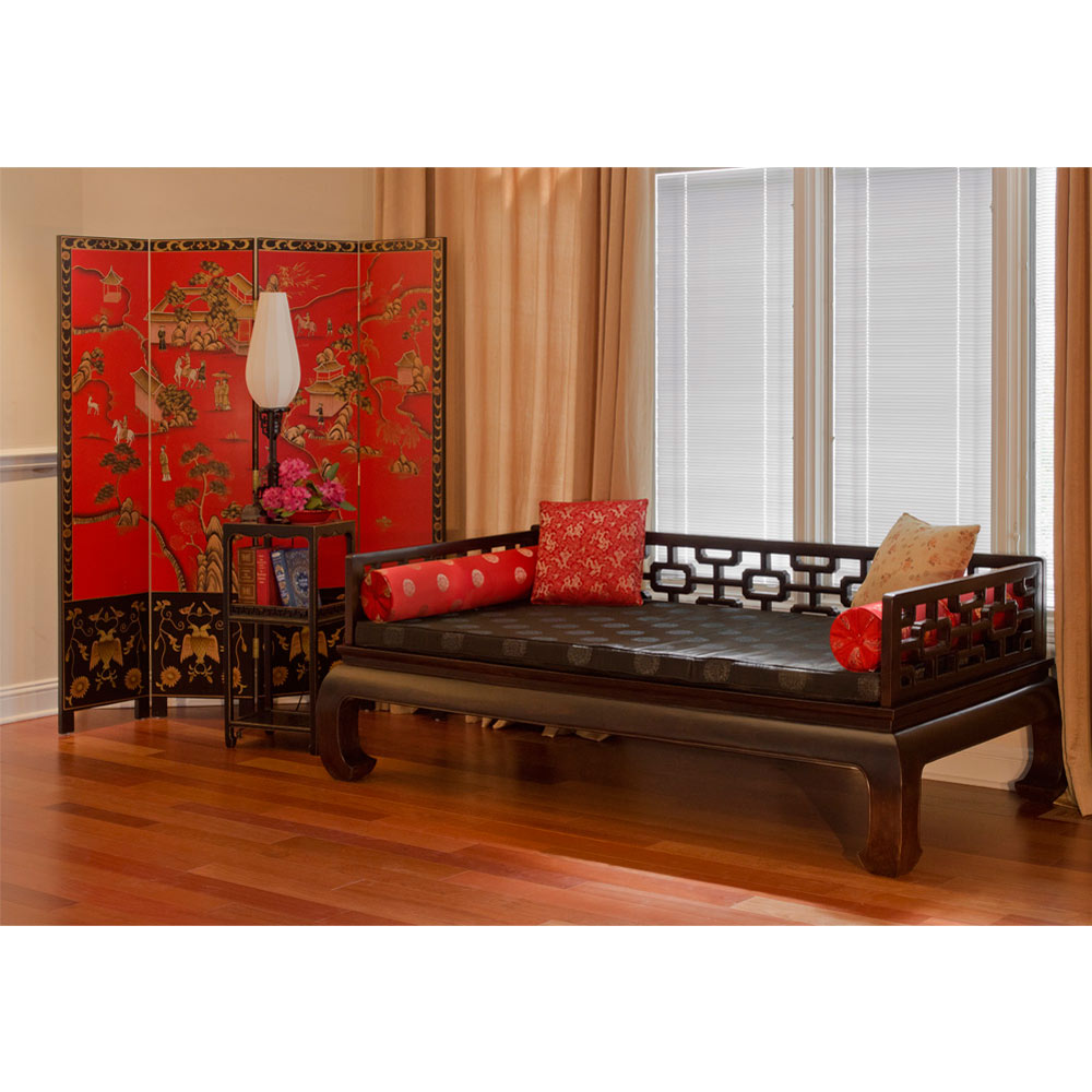 Distressed Black Elmwood Chinese Ming Day Bed