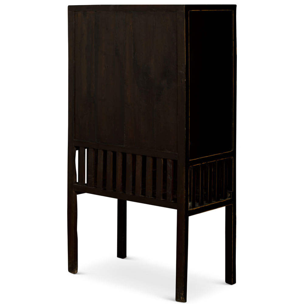 Antique Black Elmwood Chinese Lattice Kitchen Cabinet