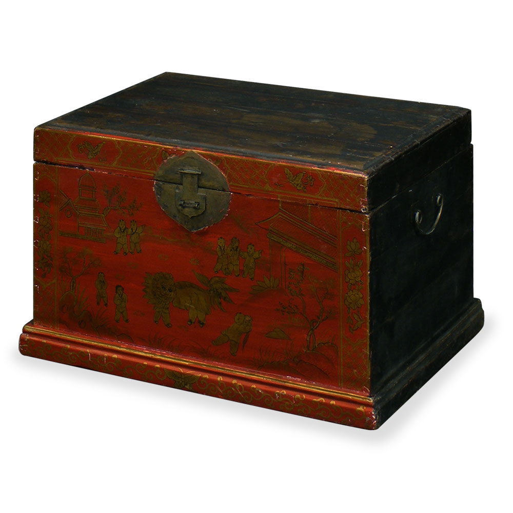 Antique Red Dowry Trunk