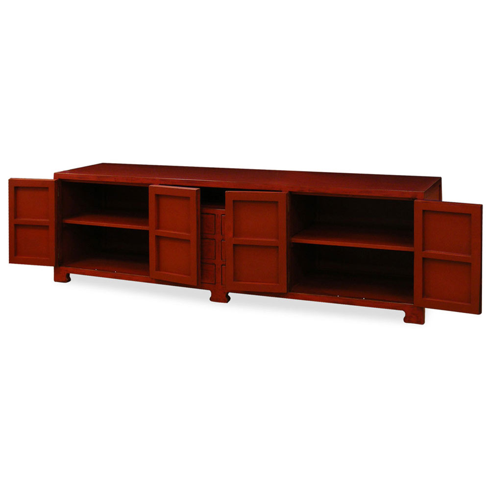 Distressed Red Elmwood Chinese Ming Media Cabinet - with FREE Inside Delivery