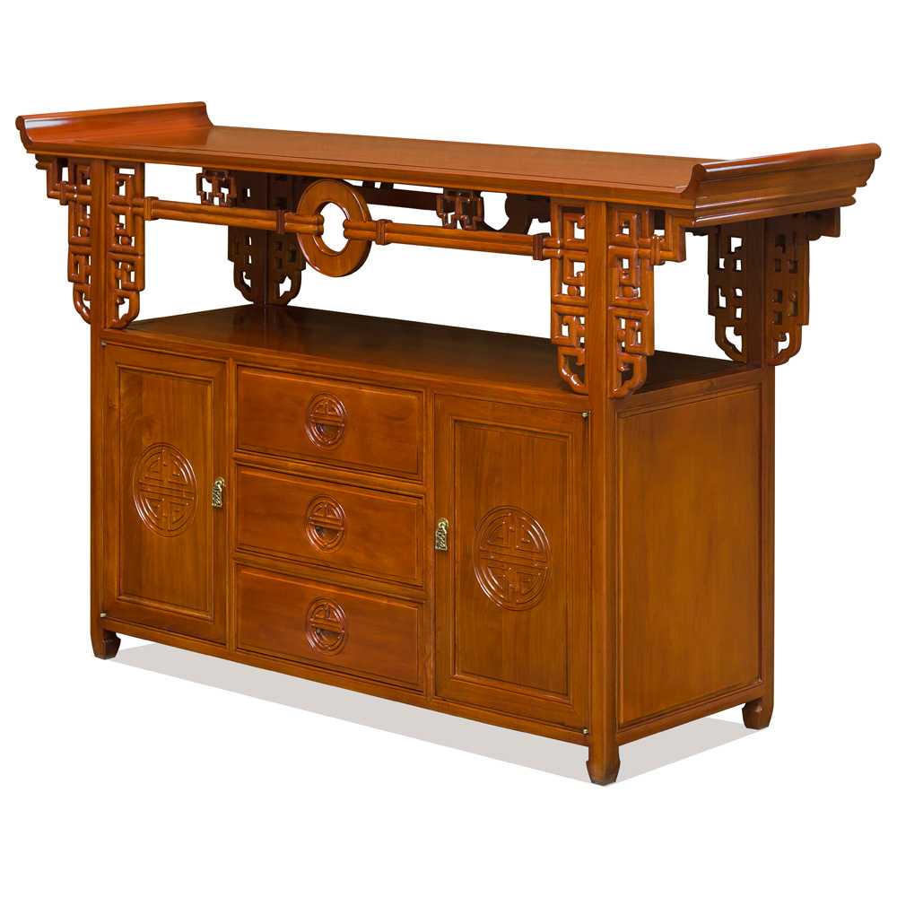 Natural Finish Rosewood Asian Altar Table Cabinet