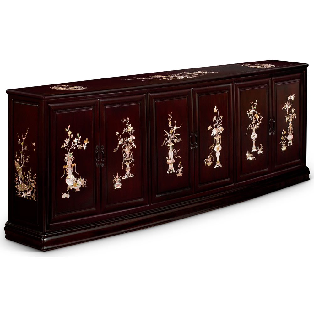 96in Cherry Rosewood Grand Oriental Sideboard with Mother of Pearl Inlay- with FREE Inside Delivery