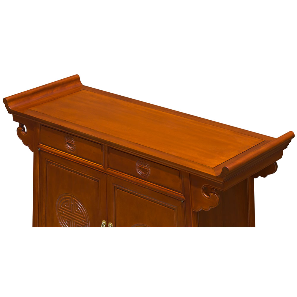 Natural Finish Rosewood Chinese Longevity Altar Cabinet