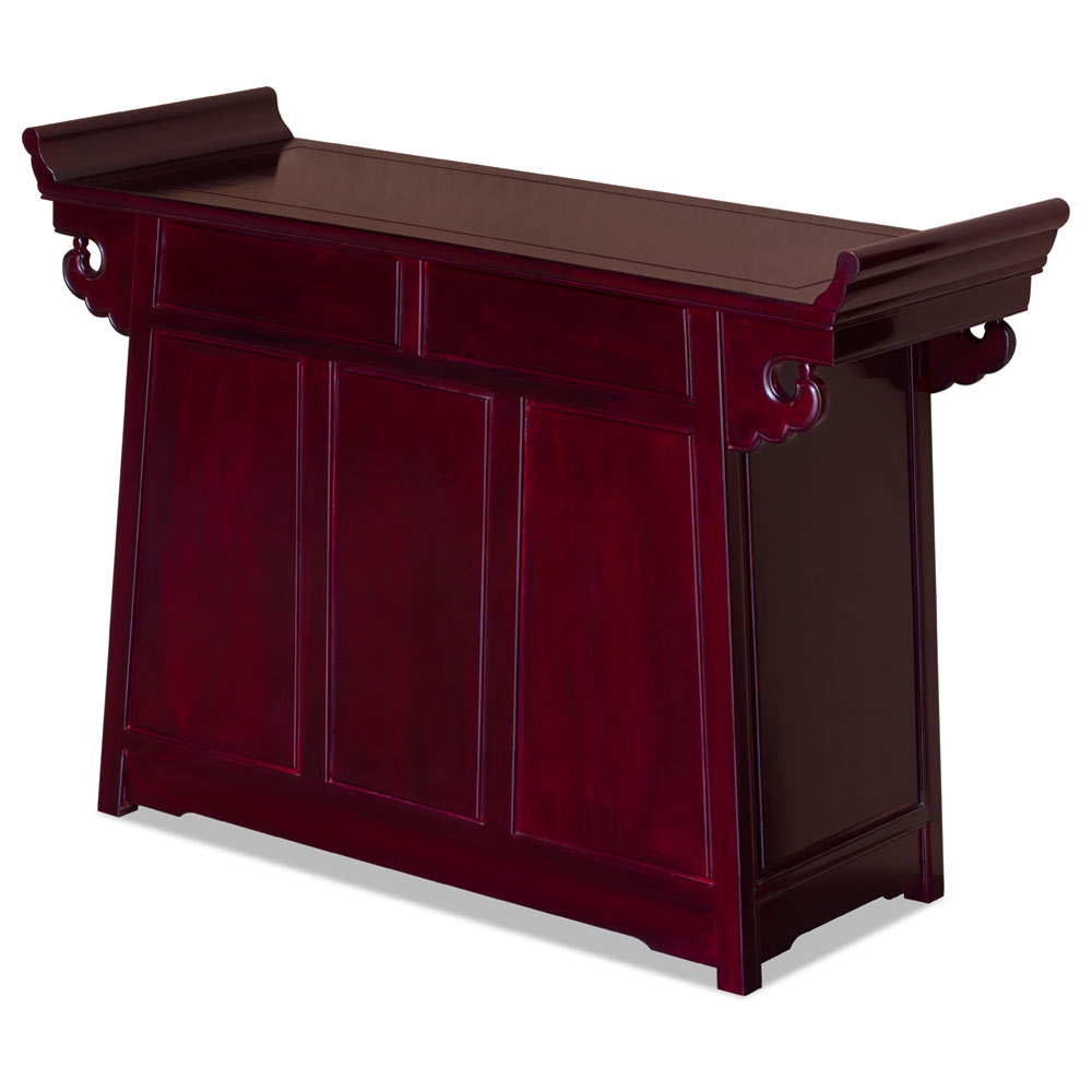 Dark Cherry Rosewood Chinese Longevity Design Altar Cabinet