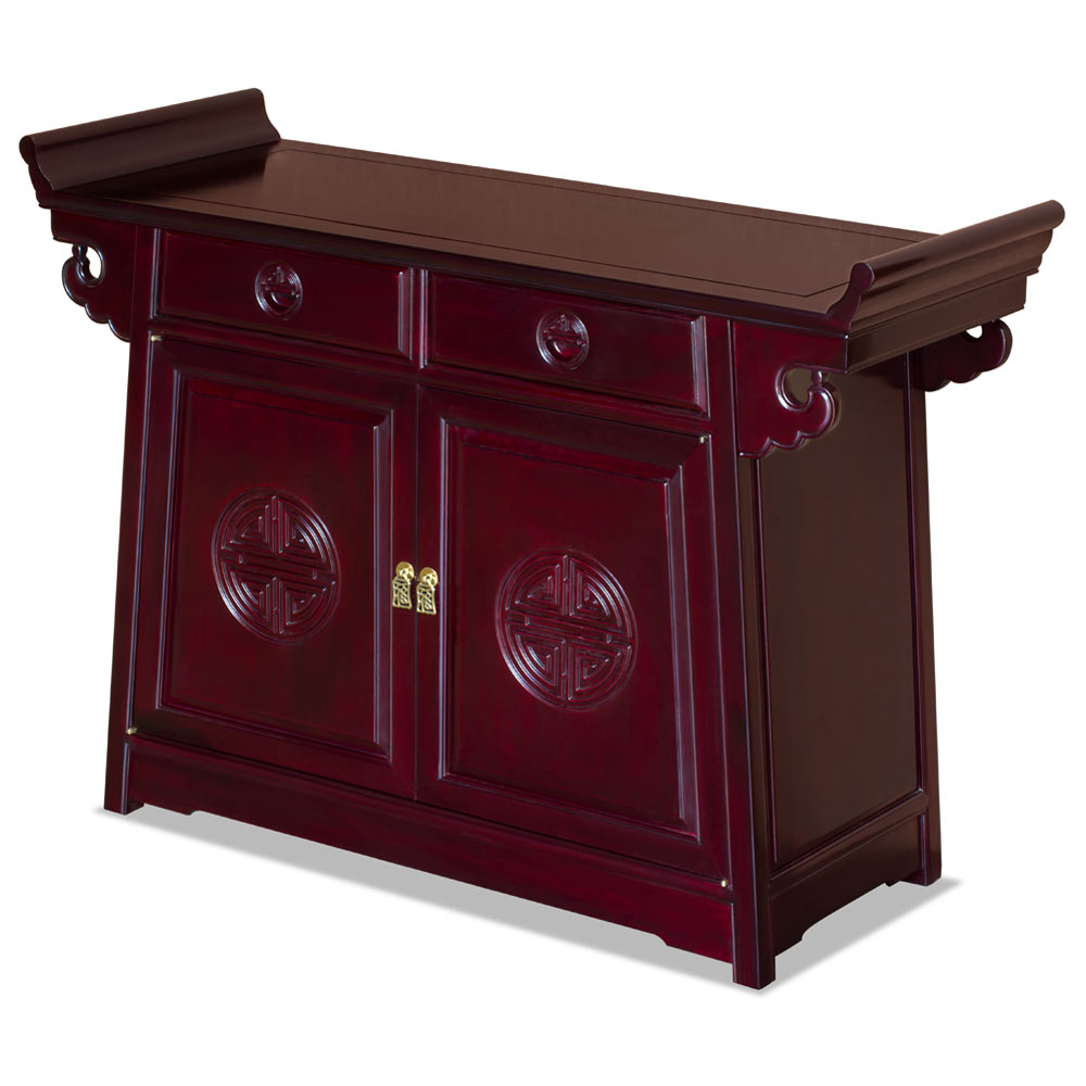 Dark Cherry Rosewood Chinese Longevity Design Altar Cabinet