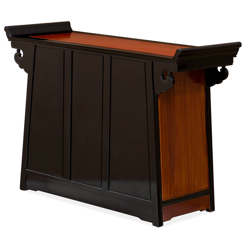 Black Trim Natural Finish Rosewood Chinese Longevity Altar Cabinet