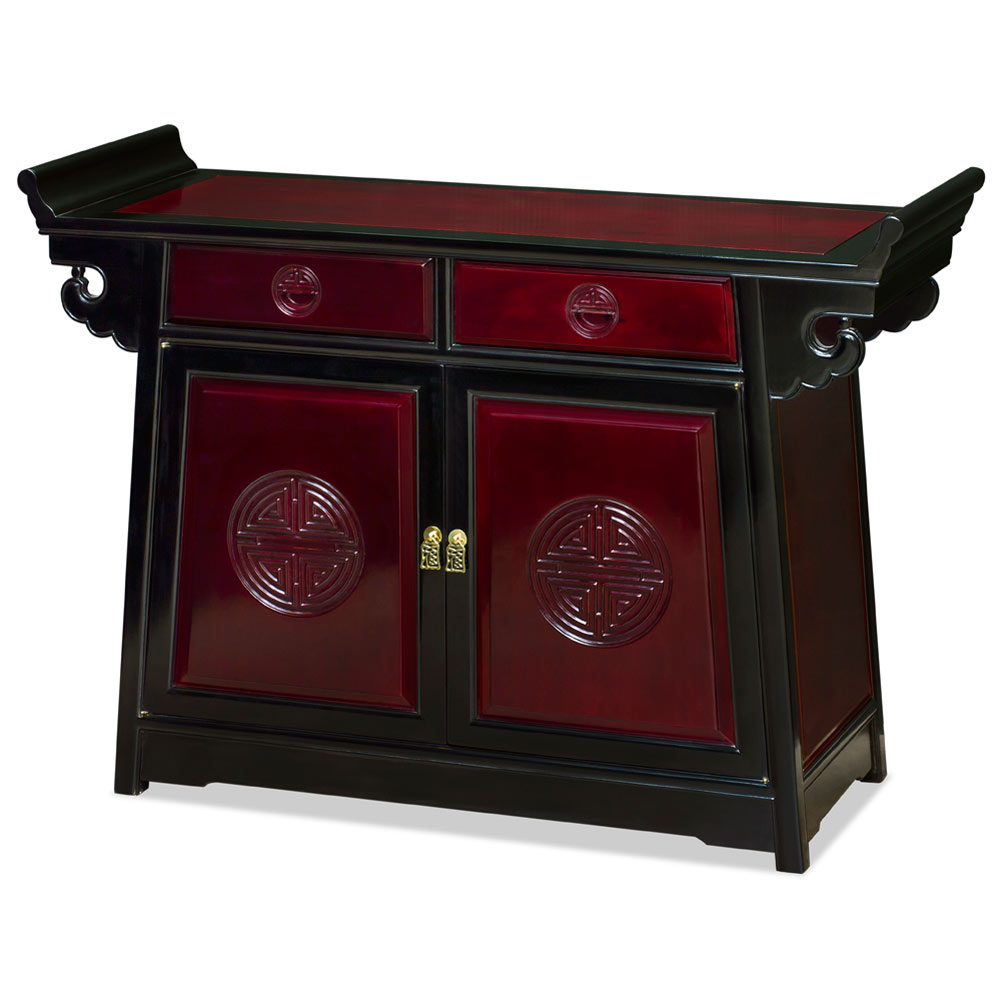 Black Trim Dark Cherry Rosewood Chinese Longevity Altar Cabinet
