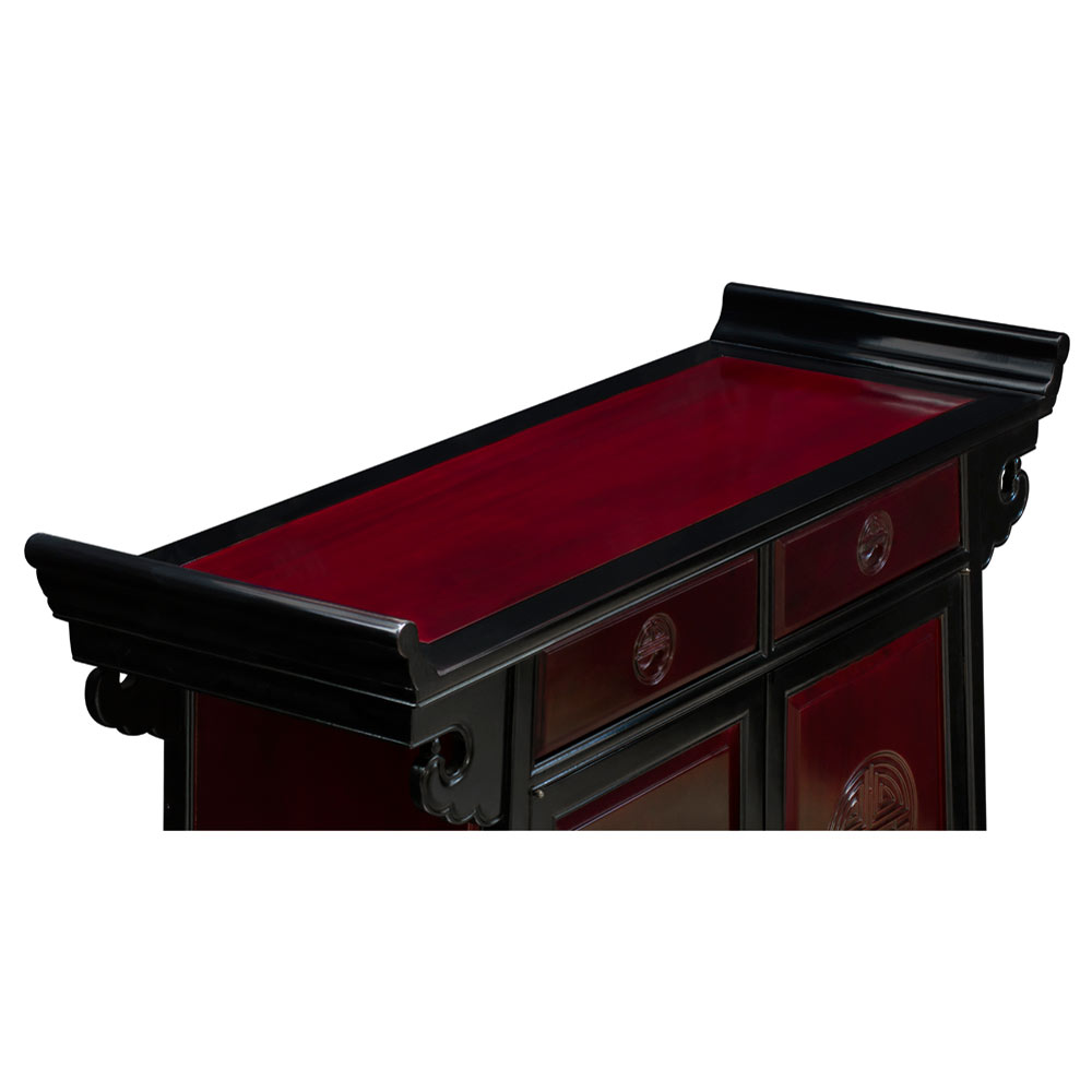 Black Trim Dark Cherry Rosewood Chinese Longevity Altar Cabinet