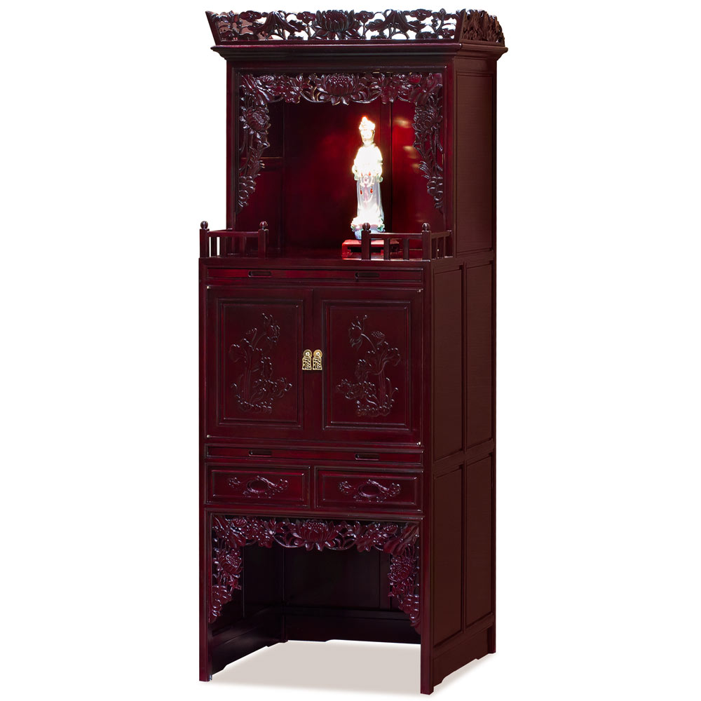 Dark Cherry Rosewood Lotus Altar Cabinet