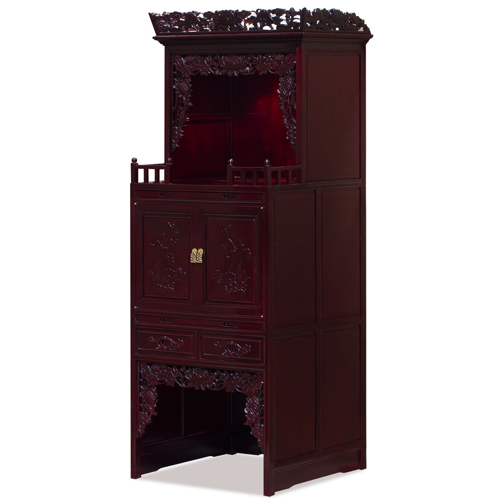 Dark Cherry Rosewood 3 Level Lotus Asian Altar Cabinet