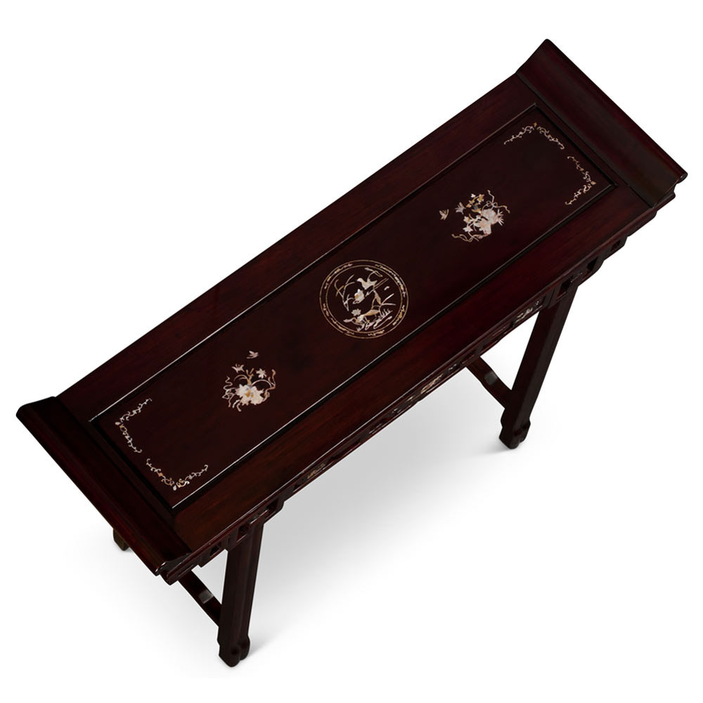 Dark Cherry Chinese Mother of Pearl Inlay Rosewood Altar Table