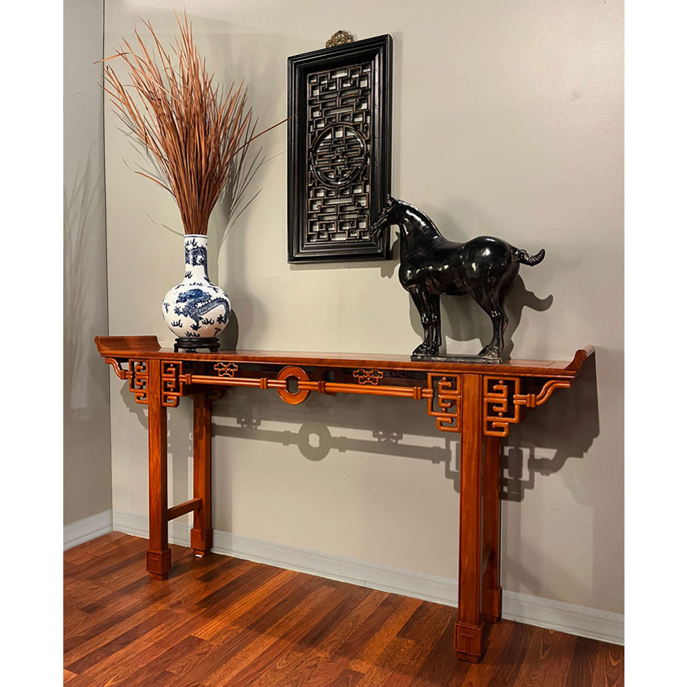 72 Inch Natural Finish Rosewood Coin Design Asian Altar Table