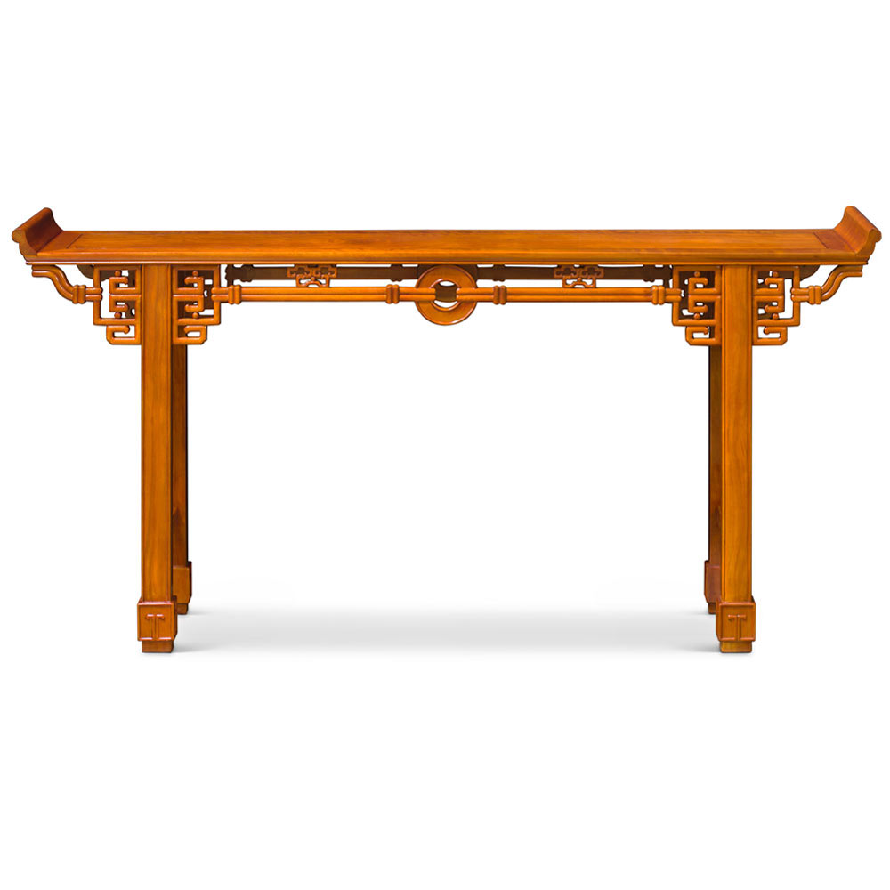 72 Inch Natural Finish Rosewood Coin Design Asian Altar Table