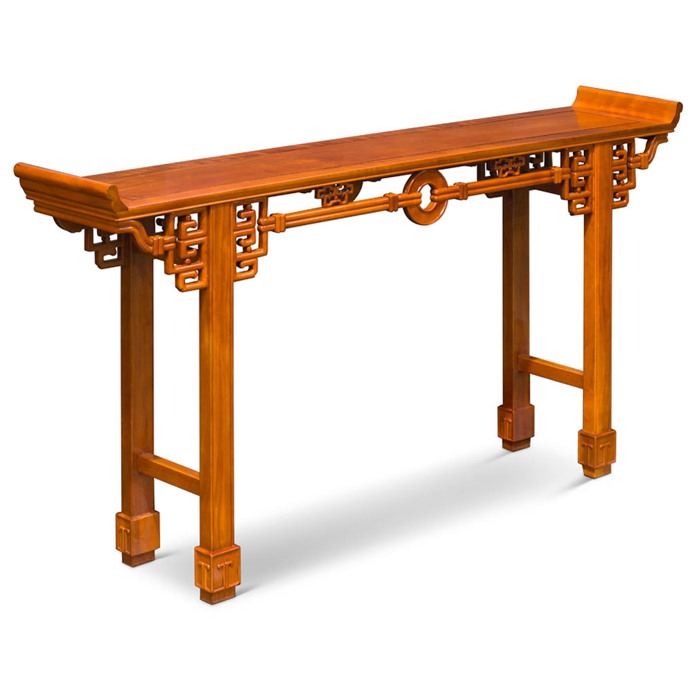 72 Inch Natural Finish Rosewood Coin Design Asian Altar Table