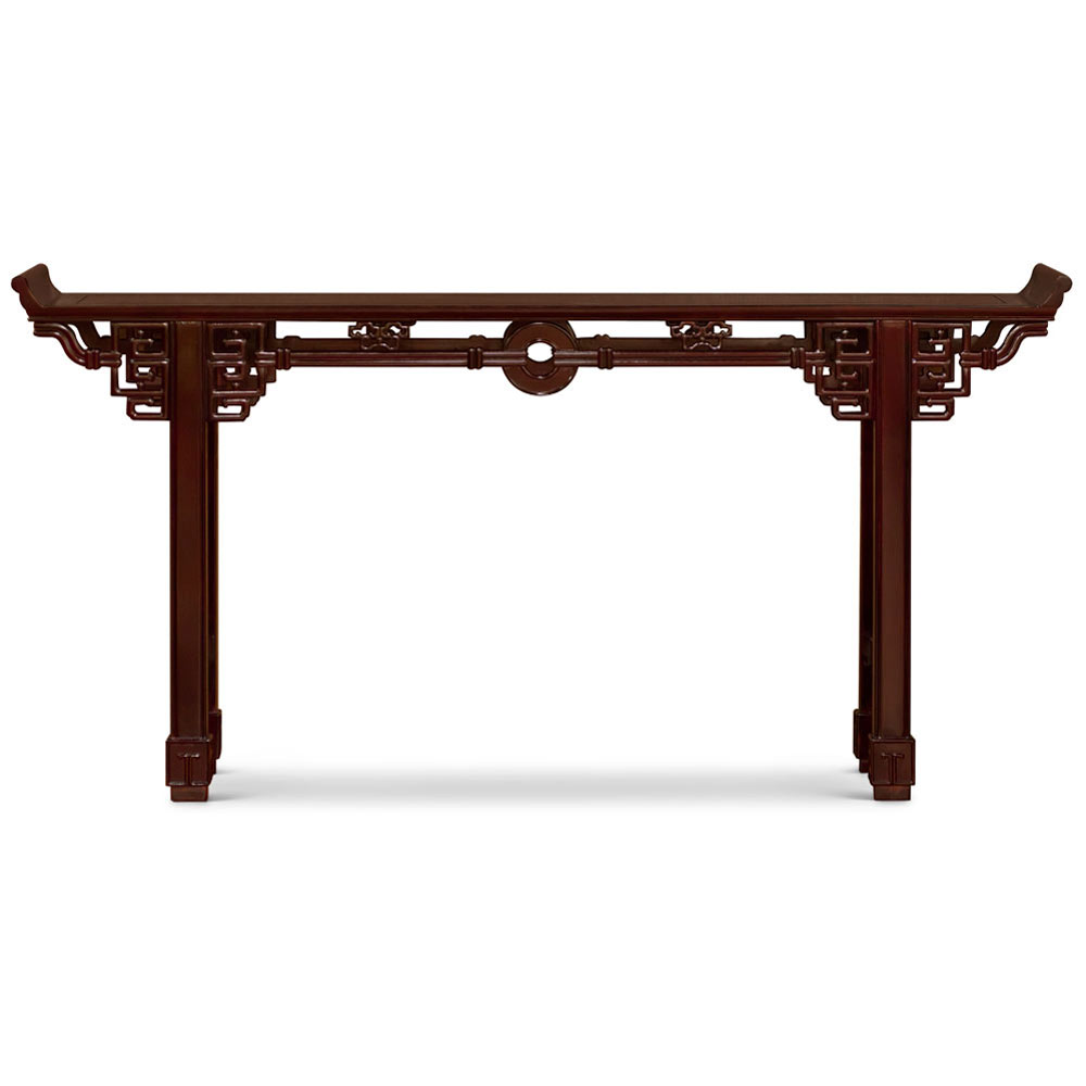 72 Inch Dark Cherry Rosewood Coin Design Asian Altar Table