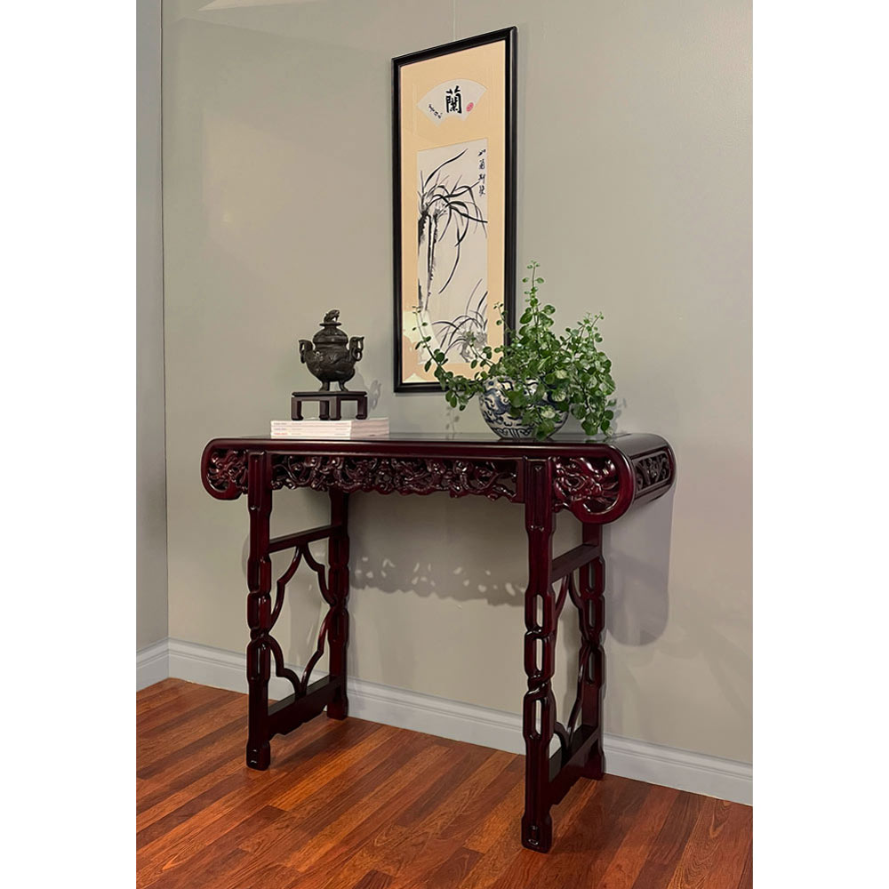 48in Dark Cherry Rosewood Dragon Motif Asian Altar Table