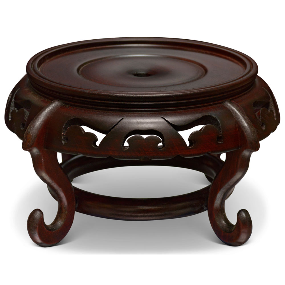 Assorted Intricate Dark Brown Round Chinese Wooden Stands