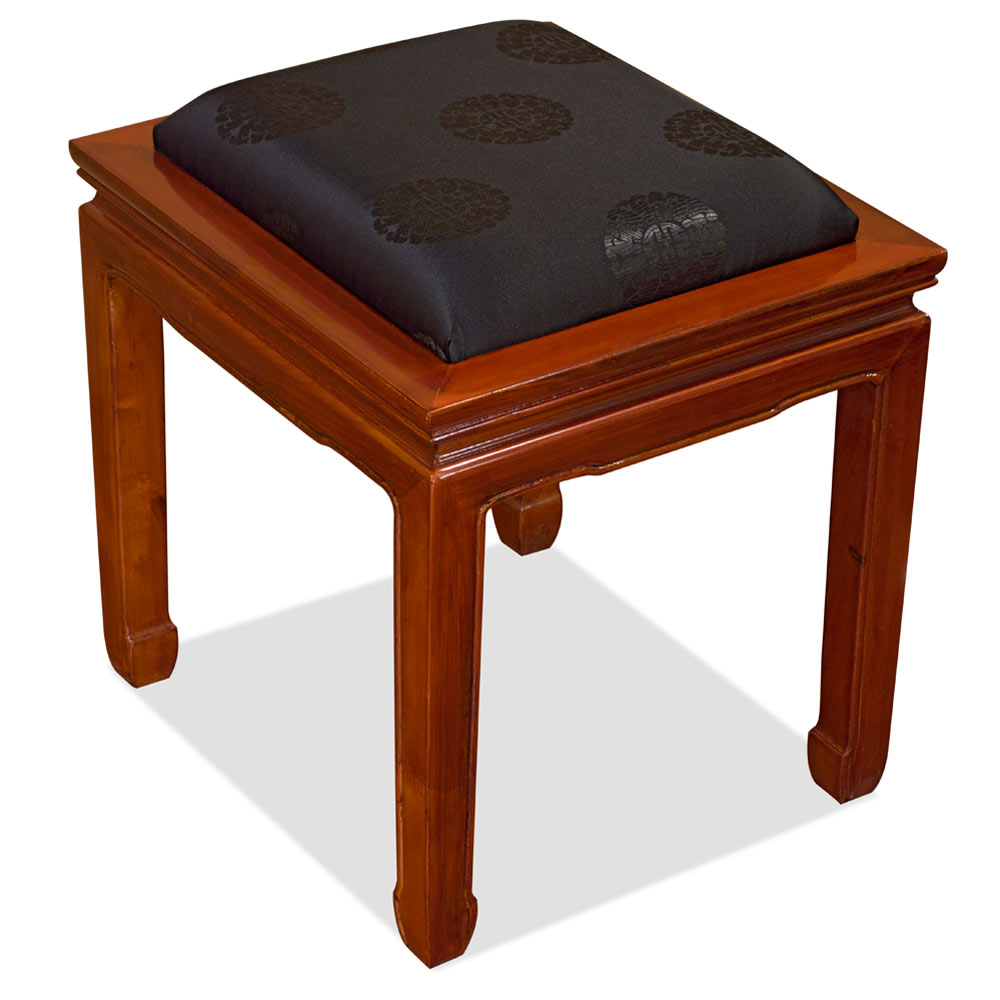 Natural Finish Rosewood Chinese Ming Stool with Black Silk Cushion