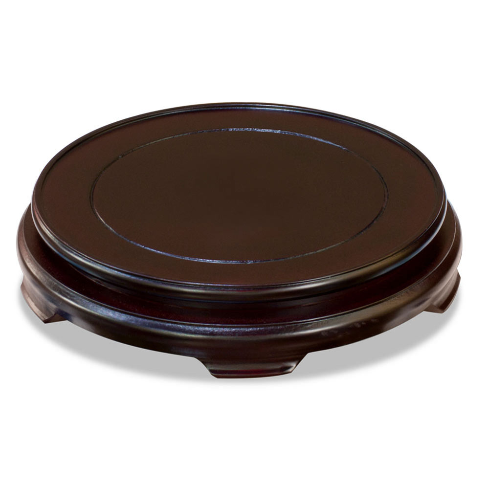 8 Inch Dark Brown Round Chinese Wooden Stand