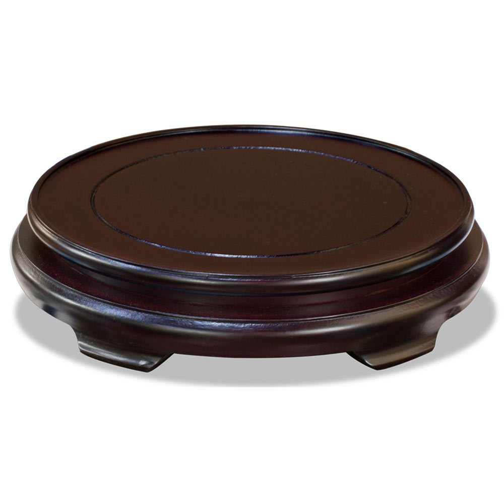 8 Inch Dark Brown Round Chinese Wooden Stand