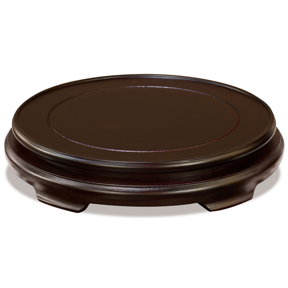 9 Inch Dark Brown Round Chinese Wooden Stand