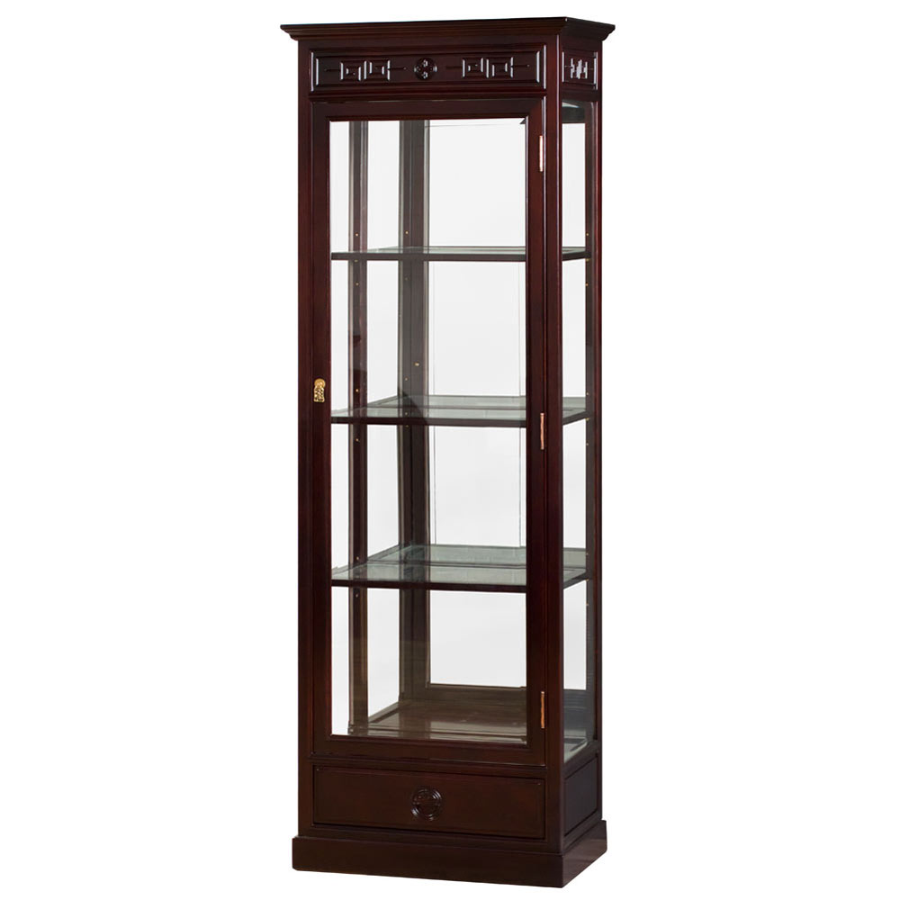 Dark Cherry Rosewood Ming Design Oriental Curio Cabinet