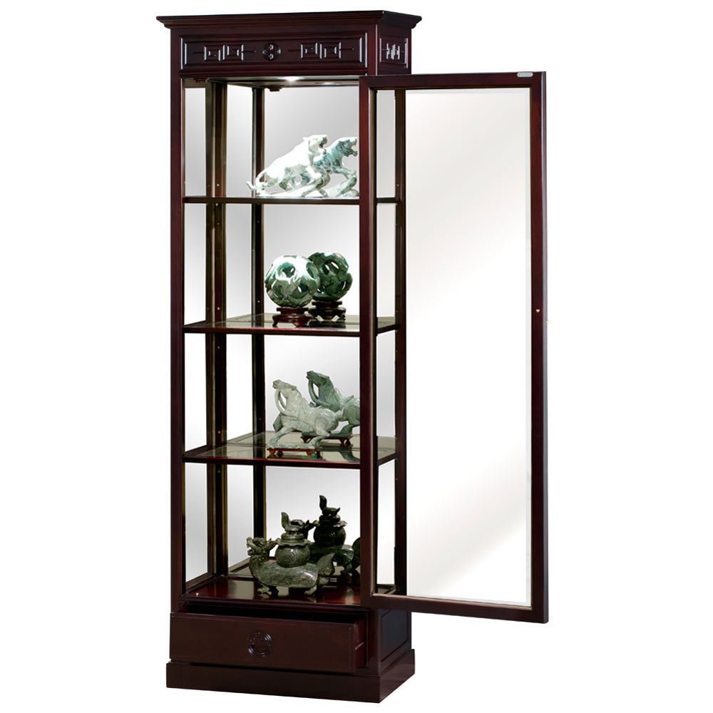 Dark Cherry Rosewood Ming Design Oriental Curio Cabinet