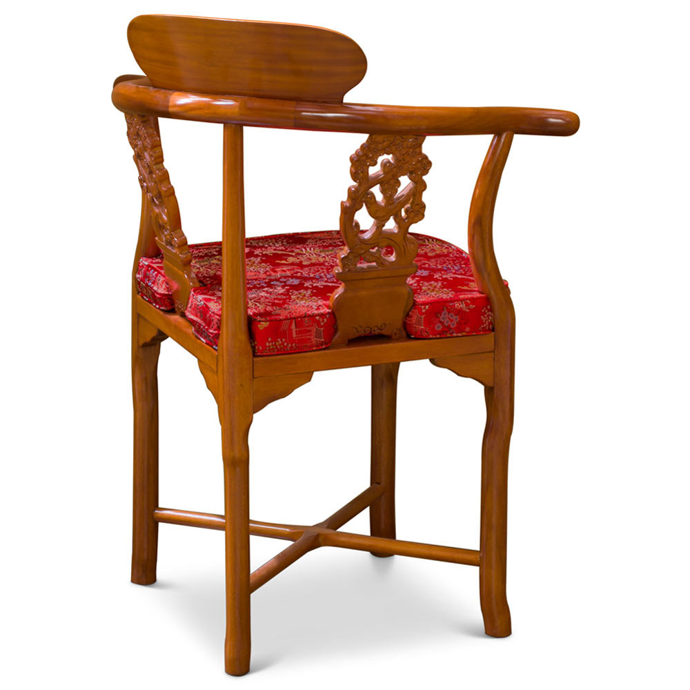 Natural Finish Rosewood Flower and Bird Oriental Corner Chair