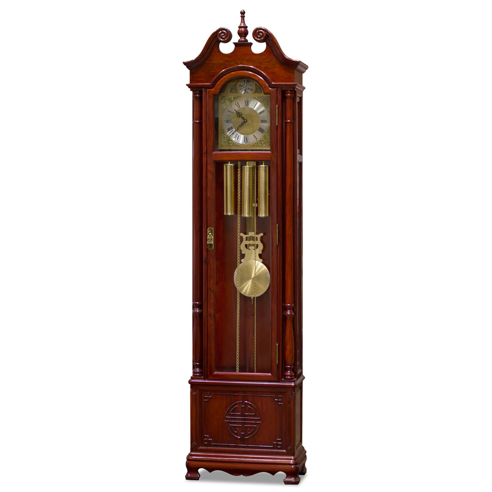 Cherry Rosewood Longevity Motif Oriental Grandfather Clock