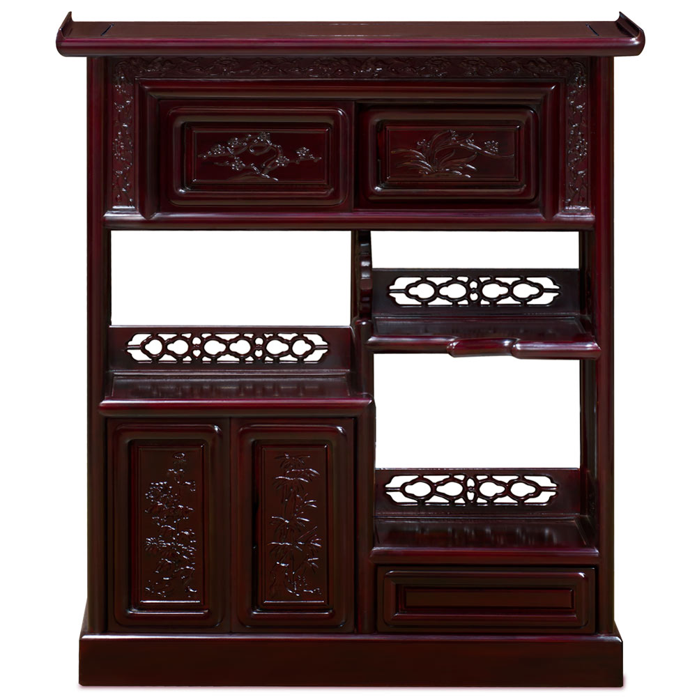 Dark Cherry Rosewood Altar Style Asian Bookcase