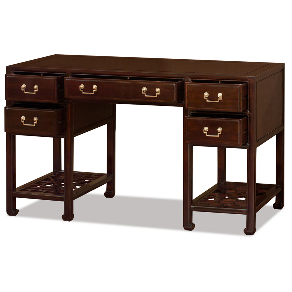 Mahogany Rosewood Chinese Ming Desk with 5 Drawers