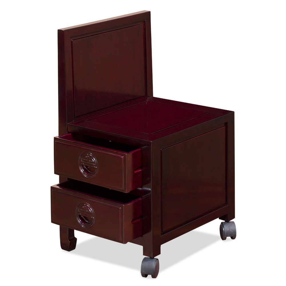 Dark Cherry Rosewood Longevity Design Asian Secretaire with Chair