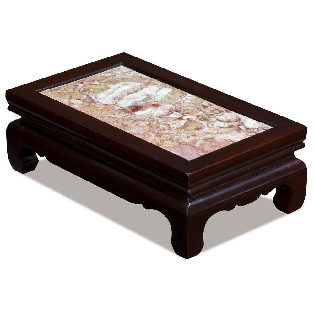 Dark Cherry Small Rosewood with Marble Top Oriental Rectangular Display Stand