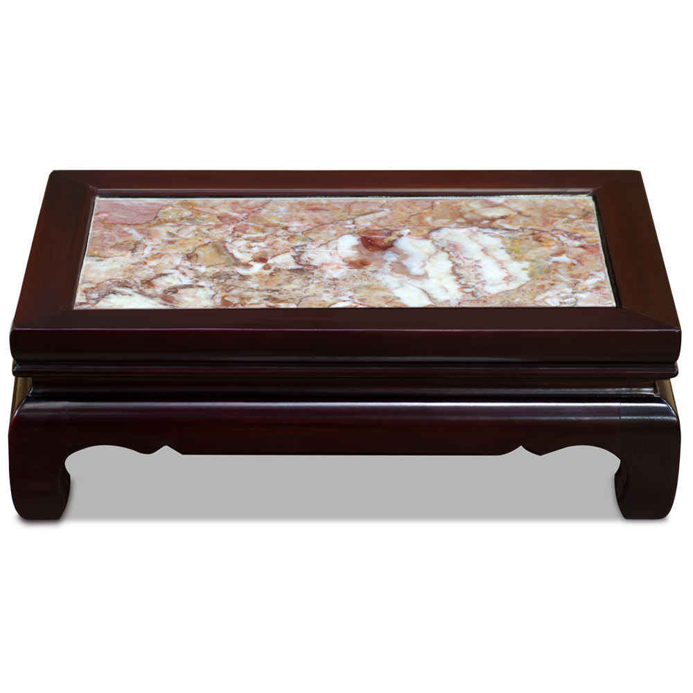 Dark Cherry Small Rosewood with Marble Top Oriental Rectangular Display Stand