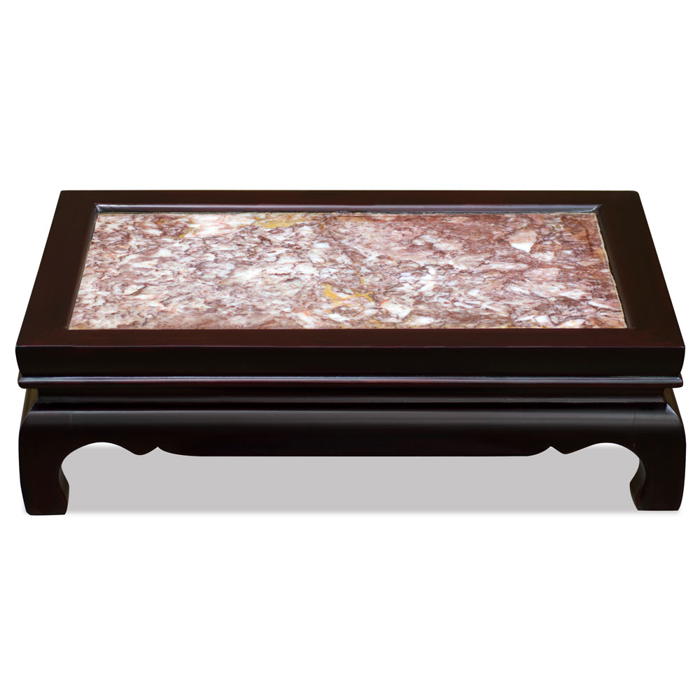 Dark Cherry Large Rosewood with Marble Top Oriental Rectangular Display Stand