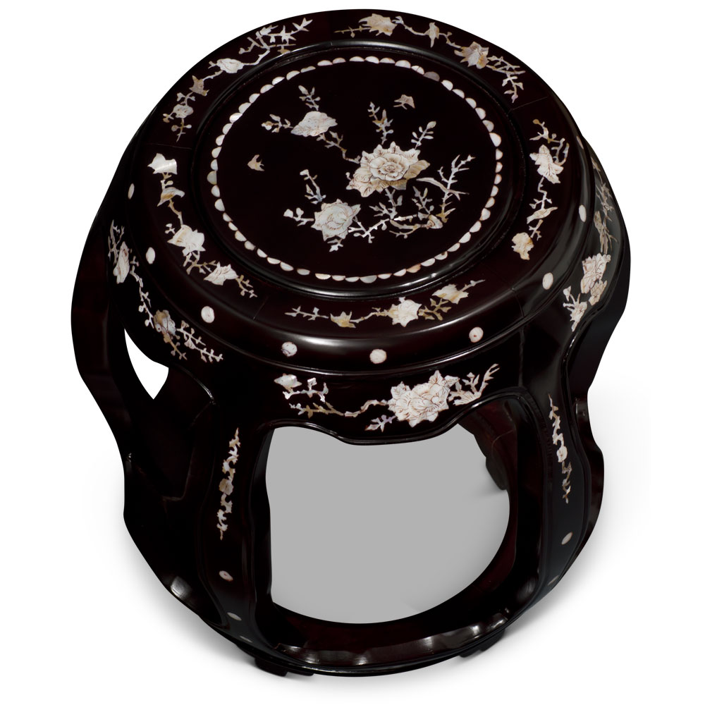 Dark Cherry Chinese Mother of Pearl Inlay Rosewood Stool